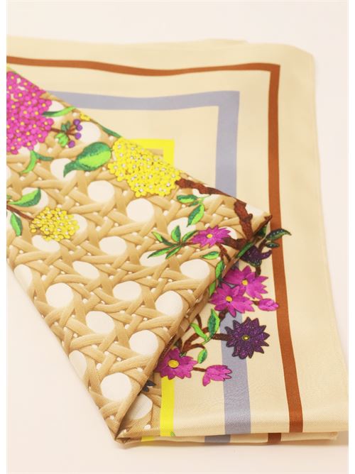 Vienna straw print scarf with multicolor stripes Laboratorio Capri | FOULARDVIENNA90X90MULTI